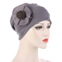 helisopus new rhinestone flower turban drilling big flower elastic muslim head cover headdress hat womens hijabs accessories