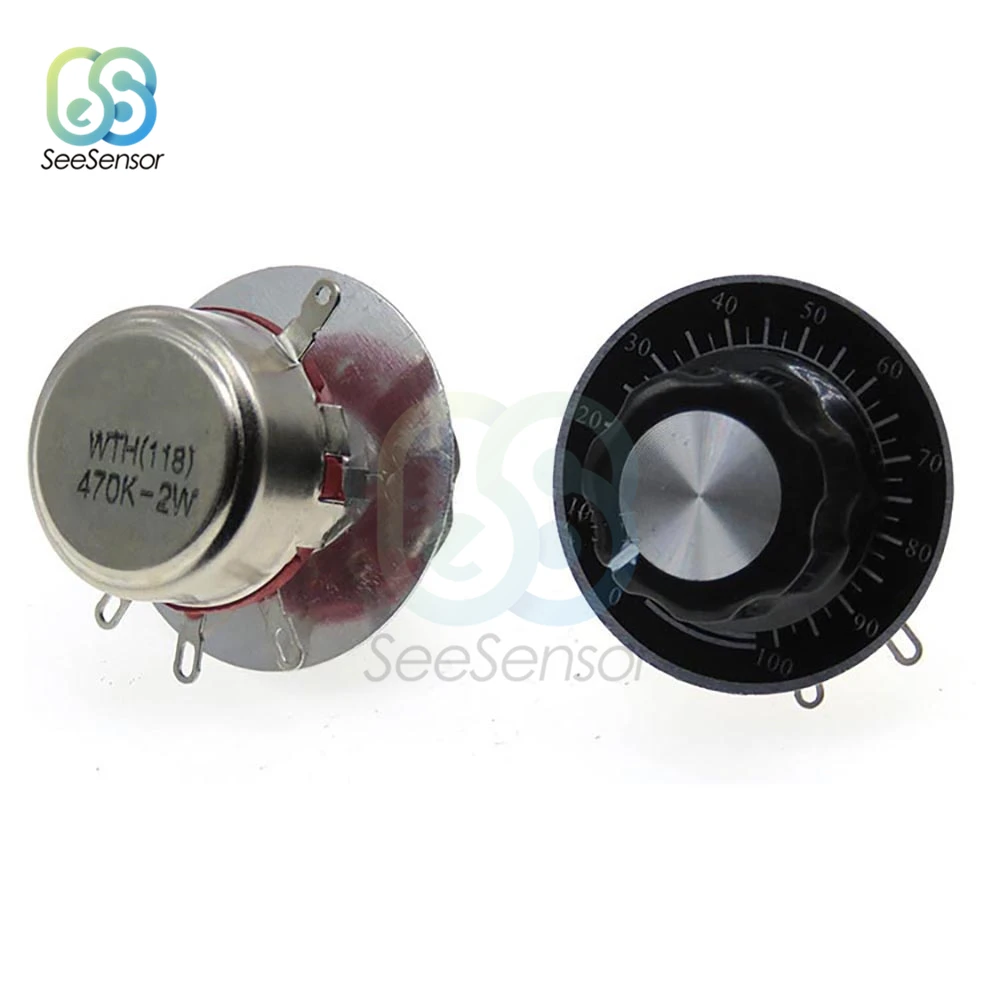 470K Ohm WTH118 DIY Kit Parts 2W 1A одноповоротный потенциометр из углеродной пленки + ручка
