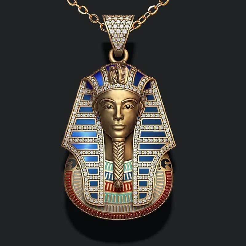 

Egyptian Fashion Pharaoh Stainless Steel Plated Necklace Zircon Pendant Fashion Jewelry Sphinx Pendant Retro Accessory