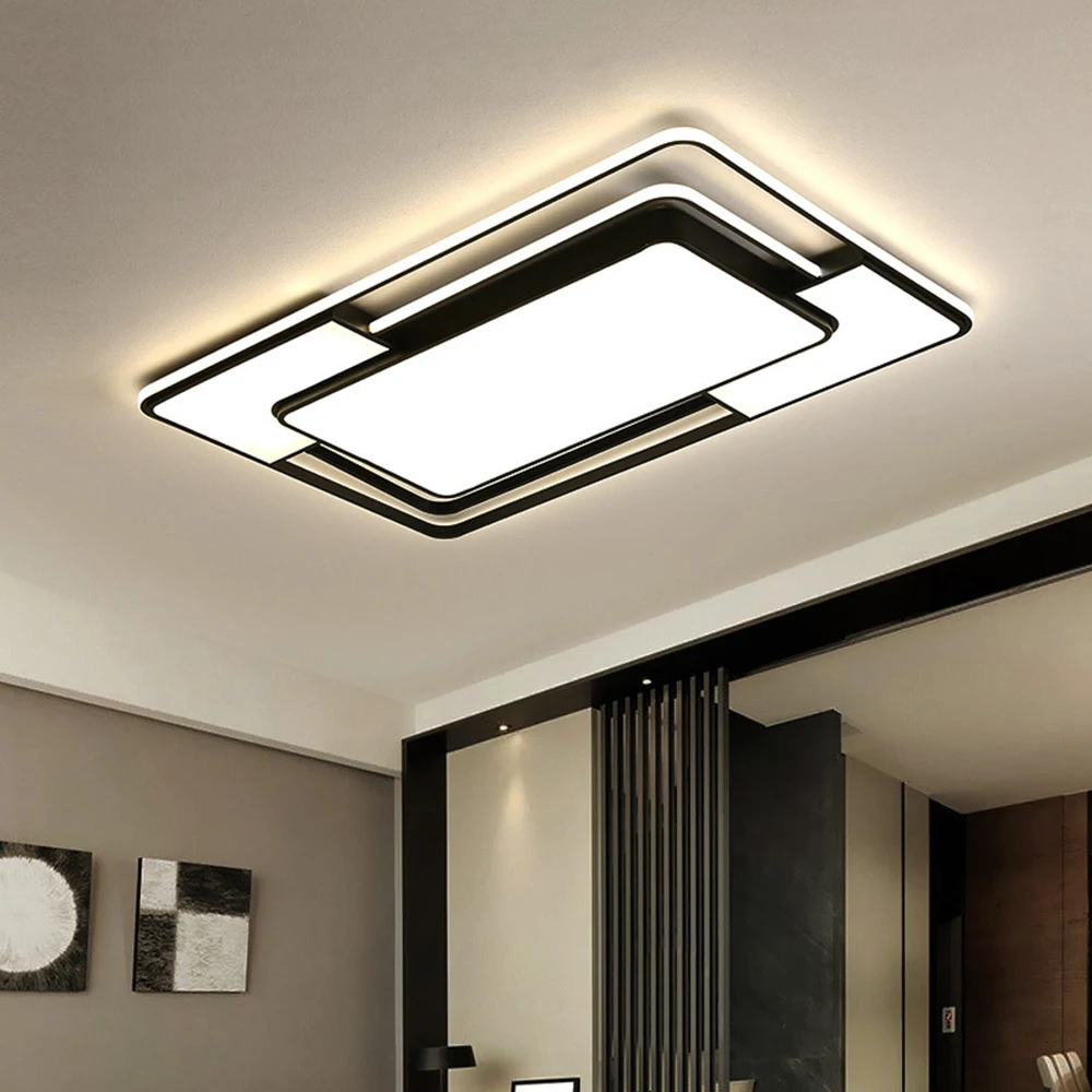 Modern Led Flush Mount Ceiling Light Fixture with Remote Control  Black Dimmable Ceiling Lamp for Kitchen Bedroom Living Room