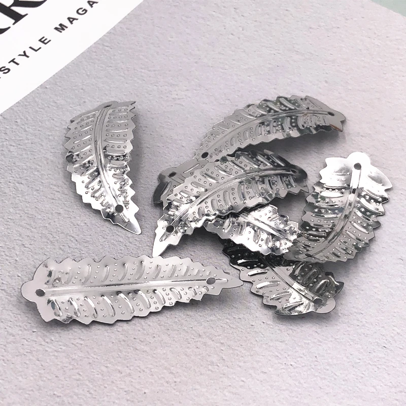 

100pcs/Bag 18*47mm Silver Leaves Sequins 1 Hole Sewn Clothing Wedding Paillettes DIY Craft Lentejuelas Accessories Materials