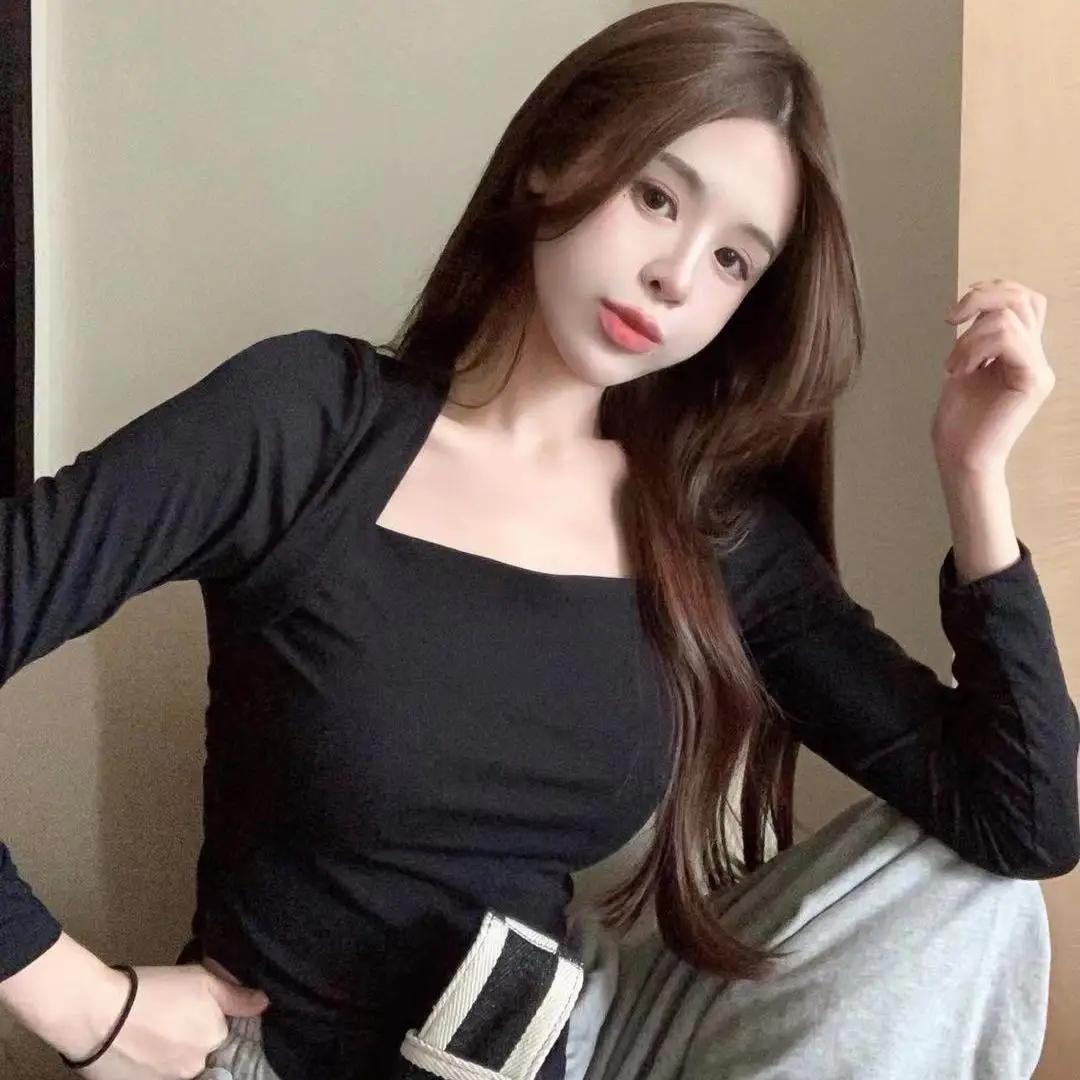 Блузка женская тонкая однотонная элегантная с квадратным воротником топы для