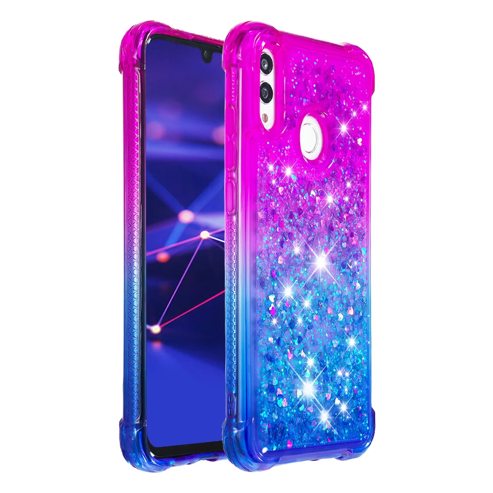 

Bling Glitter Liquid Anti-fall Protection Cell Phone Case For Huawei P40 Honor 10 Lite Coque Quicksand Sparkle Shiny Back Covers