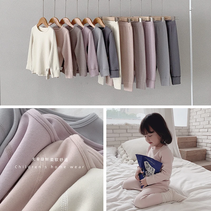 Хлопковые шерстяные пижамные комплекты без косточек для маленьких мальчиков и