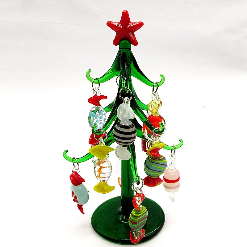 

Custom new Hand made 15cm Glass Christmas tree Figurines home decoration pendant accessories 12pcs antique glass candy ornaments