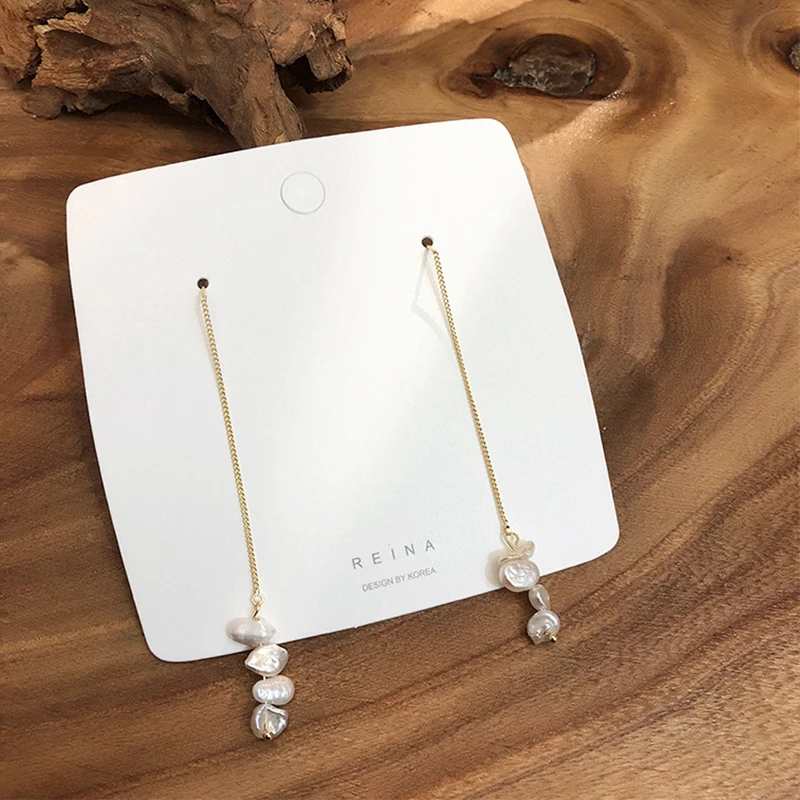 Женские длинные серьги с пресноводным жемчугом подвески в Корейском стиле