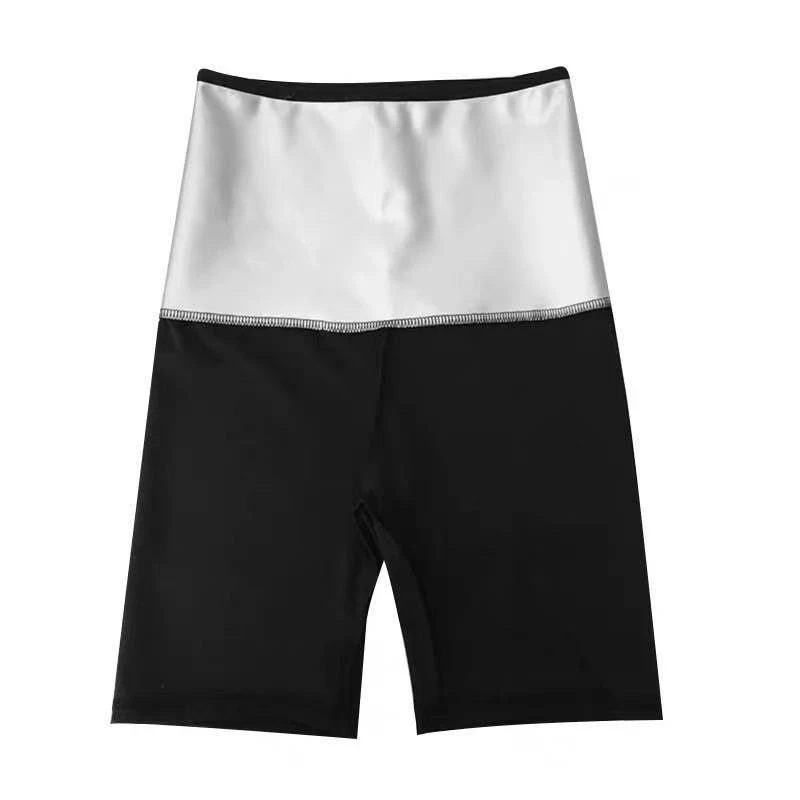 

BornToGirl Woman Quick Perspiration Shorts 2021 Women's Body Shaper Trainer Workout Black High Waist Silver Coating Sweat Shorts