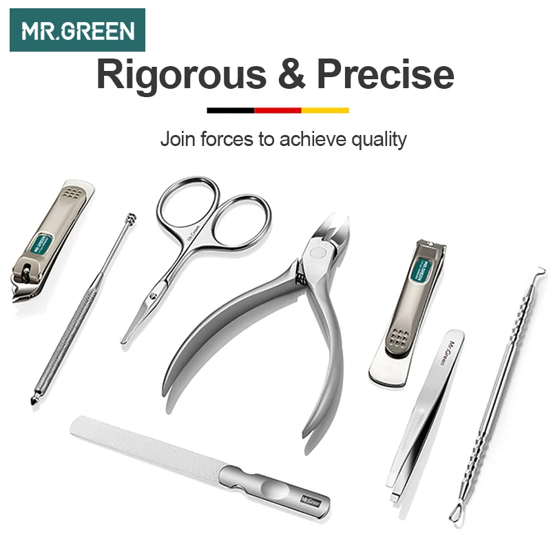 MR.GREEN 8 in 1 Nail Tools for Manicure Set Nipper/Clipper/Scissor/File/ Ear Cleaner Tweezers Stainless Steel Pedicure kit | Красота и