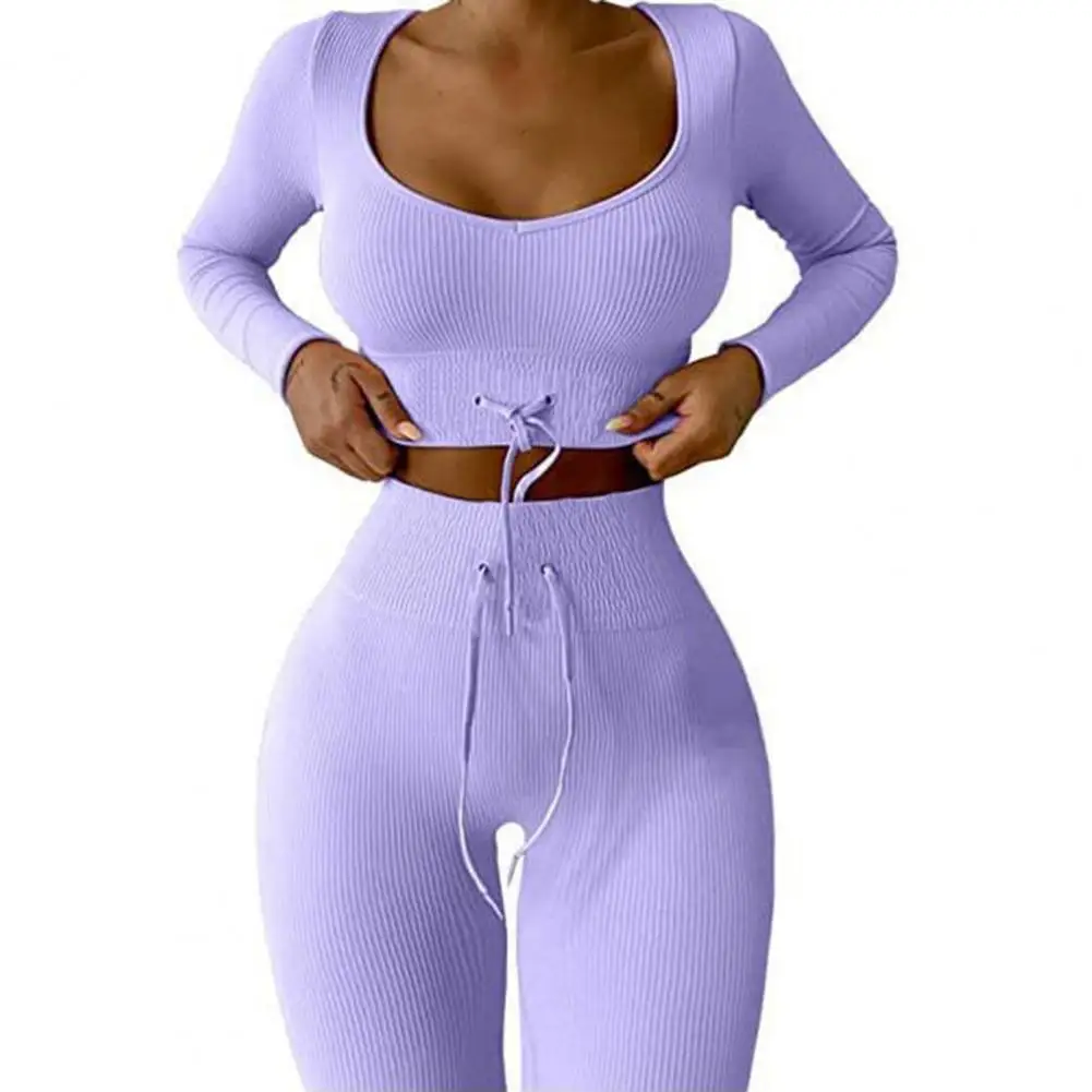 

1 Set Trendy Classic Lady Tracksuit Crop Top Long Pants Polyester Women Tracksuit for Running
