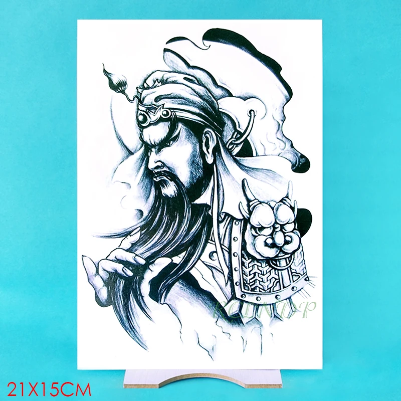 Водостойкие временные тату-наклейки для истории людей Guan Yu большой размер