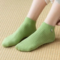 green avocado collection embroider ins fashion spring summer thin cute girl college style outing casual ankle low tube socks
