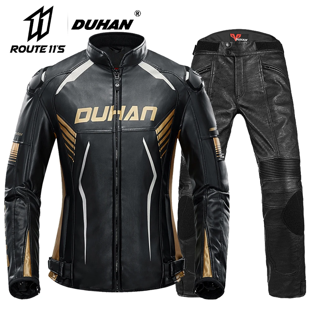 

DUHAN Women Motorcycle Jacket Leather Motocross Jacket Retro Chaqueta Moto Wearable Moto Protection With Removeable Linner