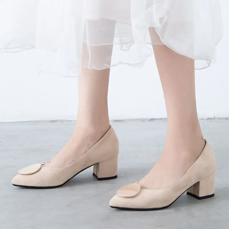 

Fanyuan Office Lady Women Pumps Suede Leather work shoes Solid Elegant Ladies Shoes High Heel Shoes Pointed Toe Pumps Size 31-43