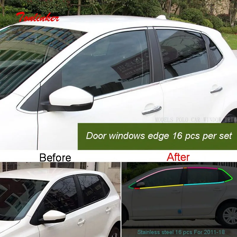 

Tonlinker чехол на окно двери чехол для Volkswagen POLO 2011-18 Стайлинг автомобиля 16 шт. наклейка из нержавеющей стали