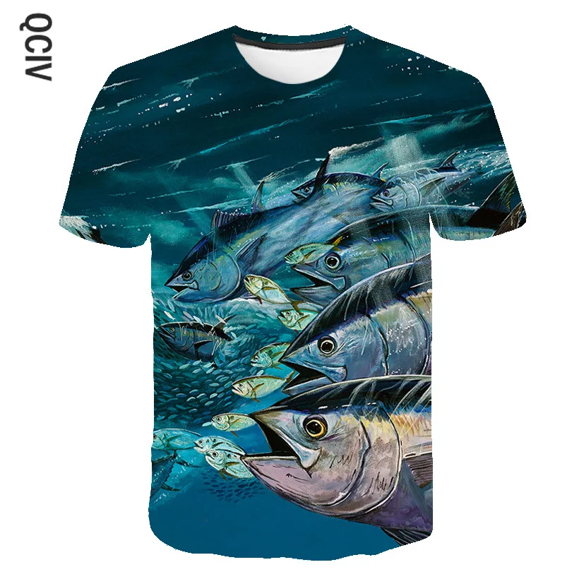 

3D Boys Fish Anmial Print Girls Funny T-shirts Costume Children Polyester 2020 Summer Clothing Kids Clothes Baby Tshirts Street