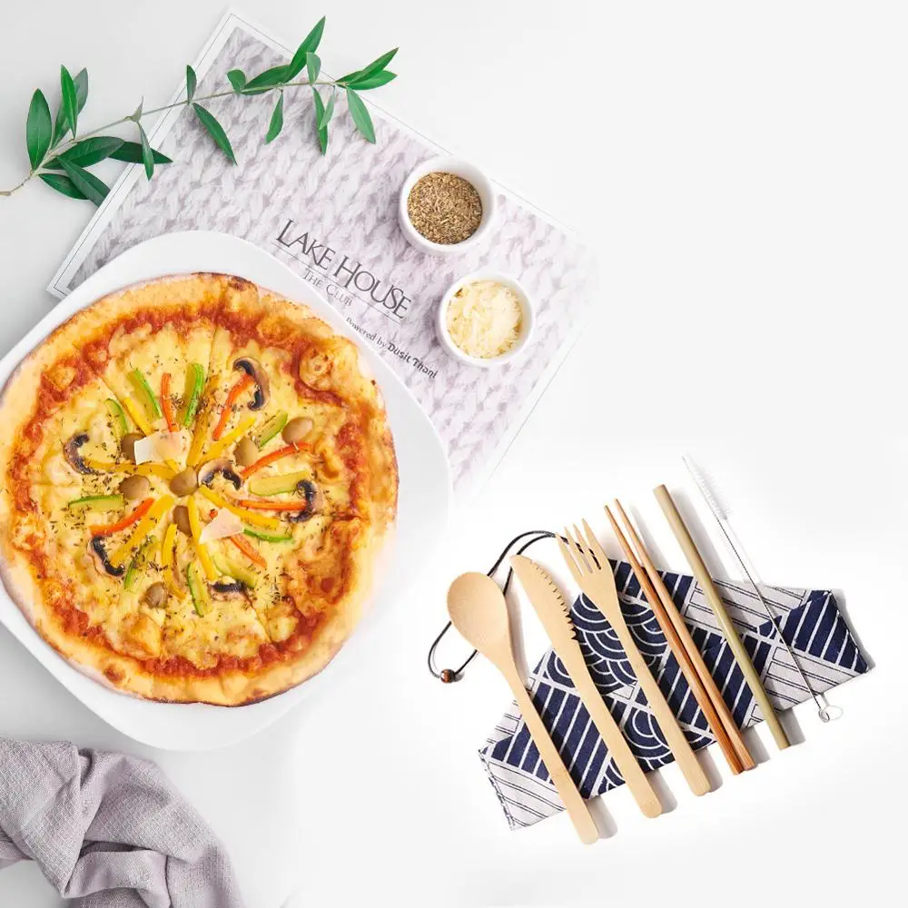 2 набора бамбуковых столовых приборов набор для путешествий биоразлагаемая