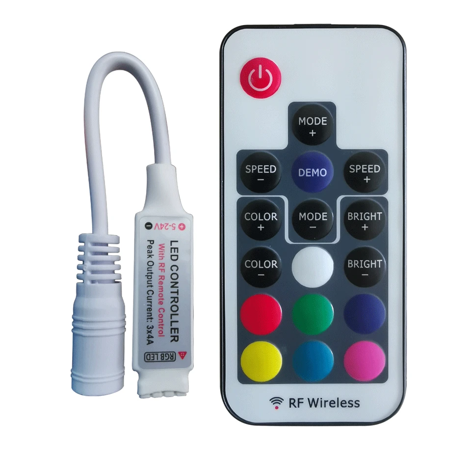 Мини Led RGB пульт дистанционного управления DC5-24V 17key RF беспроводной контроллер с 4pin Женский DC для 5050 12A RGB светодиодные ленты освещение