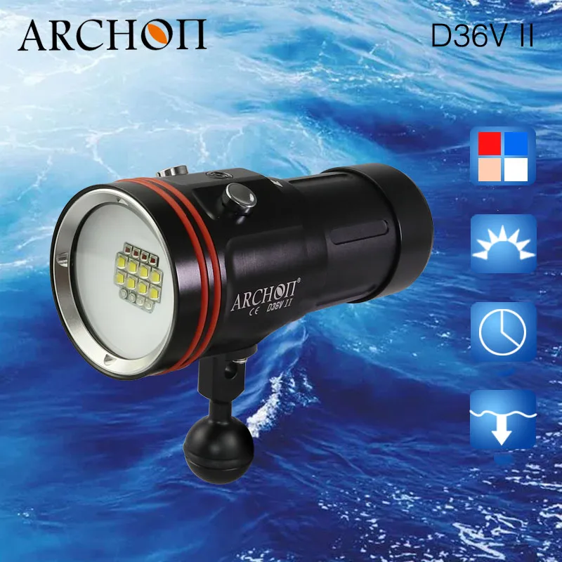 ARCHON D36V-II обновление D36V W42V фонарик для дайвинга Подводное видео фотосъемка заполняющий свет 18650 фонарь для дайвинга