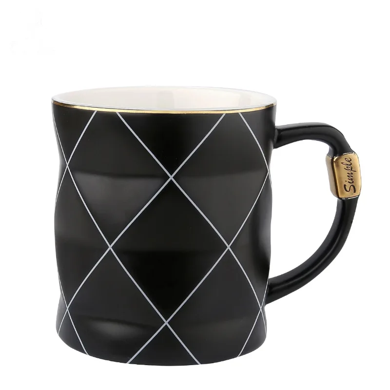 

Gold Black And White Plaid Ceramic Cup Nordic Creative Harajuku Water Cup Business Mug Coffee Cup