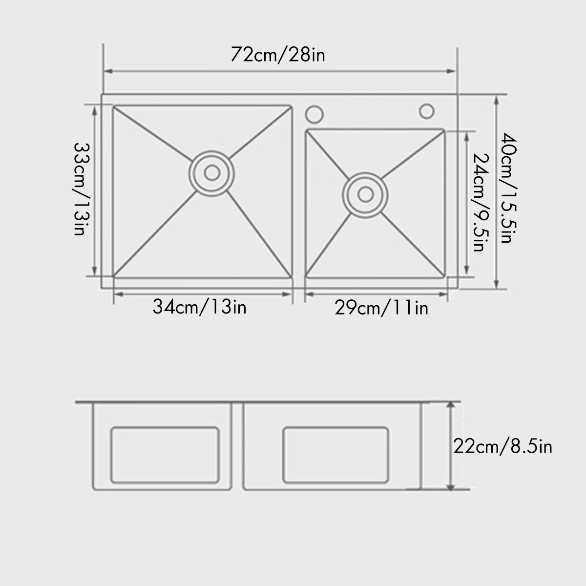 

Stainless Steel Dual-Bowl Kitchen Sink Home Counter Basin Drain Basket Dish Washing Tank Kitchen Fixture 3mm 720x400x220mm