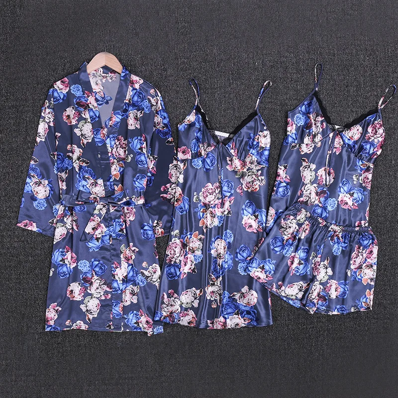 Женский халат с принтом комплект из 4 предметов сексуальная ночная рубашка