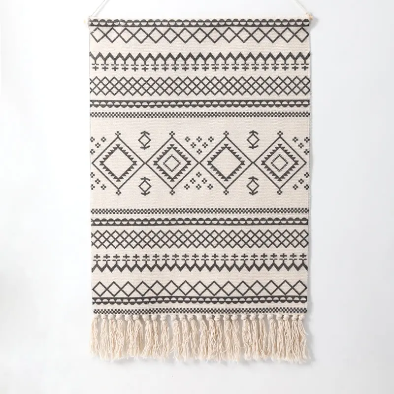 

Hand Woven Nordic Tapestry Art Tassel Aesthetic Jacquard Beige Design Tapestry Living Room Tapiz Macrame Home Decoration DG50T