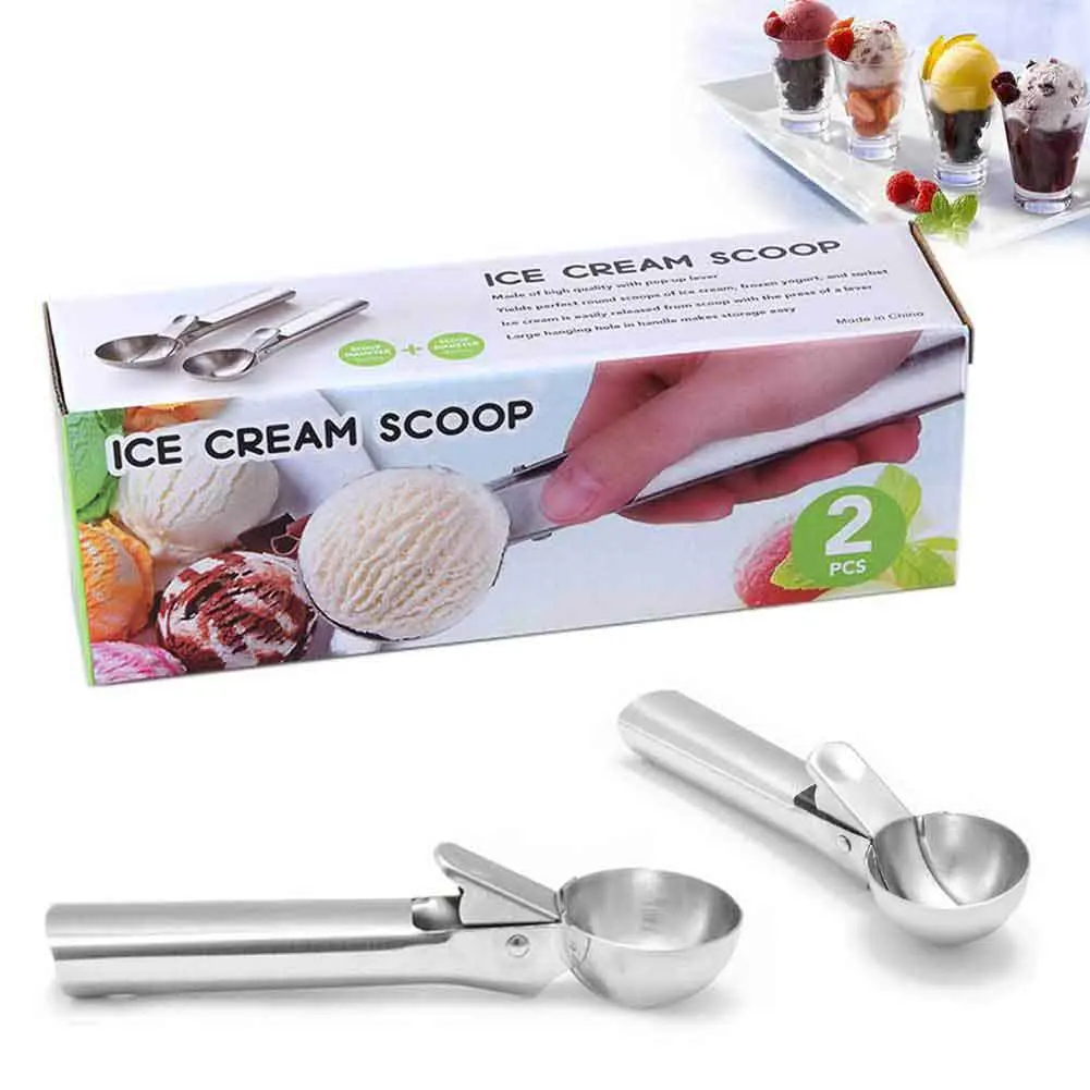 

Creative 2Pcs Stainless Steel Ice Cream Scoop Metal Cookie Scoop Spoon Melon Fruit Ice Ball Maker For Ice Cream