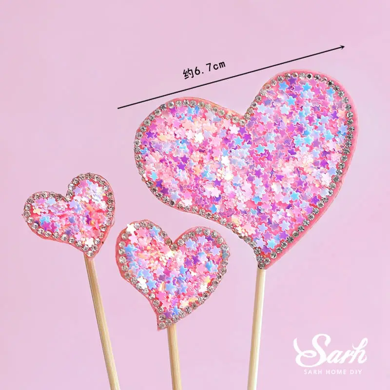 2 sets 3pc per set Розовый марлевые украшения принцессы спиральная пряжа звезда Топпер для торта «С Днем Рождения» Свадебные принадлежности для вечеринки Невеста ребенок выпечки Любовь Подарки - Цвет: 2 sets 3pc per set