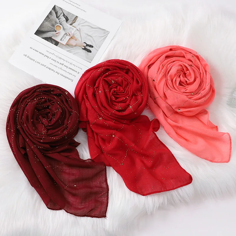 

Новые хлопковые льняные хиджабы сплошной Цвет шарф горячей дрель мусульманский тюрбан для Для женщин платки платок Цвет 10