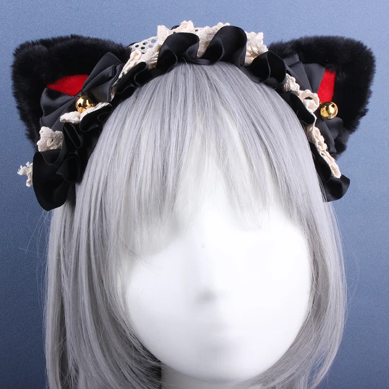 

Lolita Cosplay Cat Ears Headband Anime Party Costume Plush Hairband Girls Kawaii Hair Accessories Props