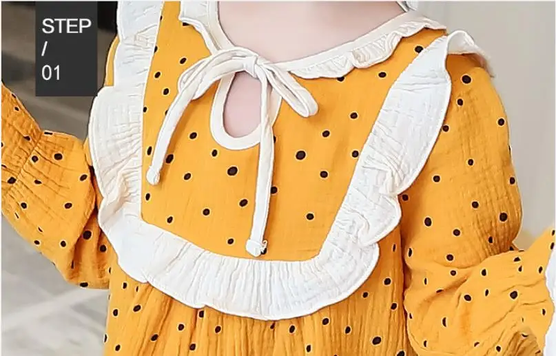 

Children dot print pajamas spring autumn new patchwork homeclothes girls long sleeve cotton sleepwear kids sleepclothes ws1473