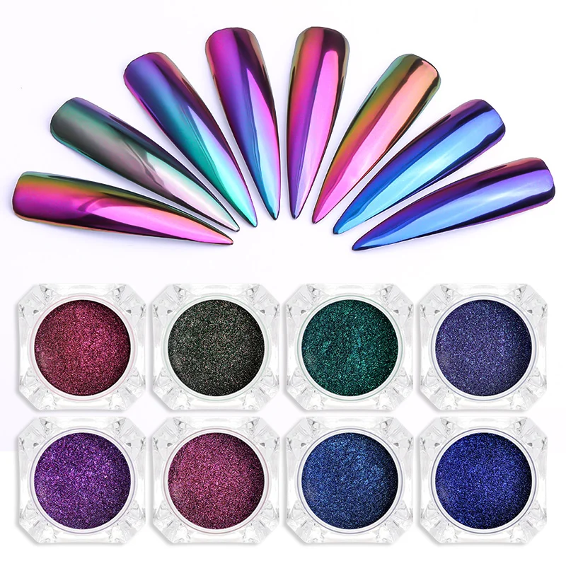 1Box Chameleon Mirror Laser Nail Glitter Powders Auroras Effect Art Metallic Chrome Pigment Dust DIY Design Decoration | Красота и