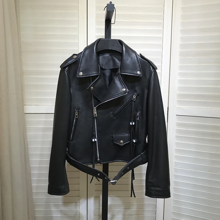 Autumn Chic Women's Motor&biker leather jackets High quality Genuine leather Sheepskin Short coat A833