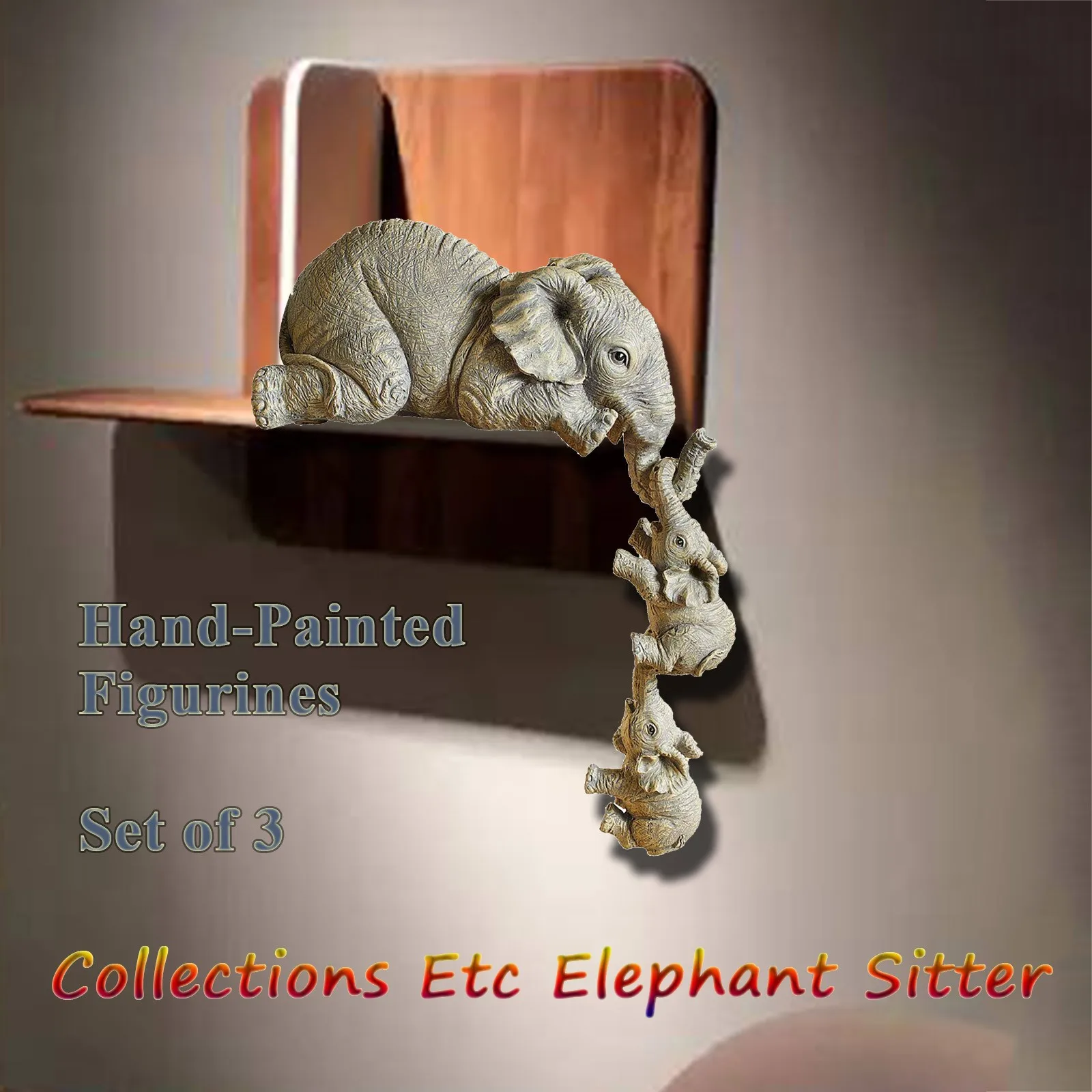 

Collections Resin Etc Elephant Sitter Hand-Painted Figurines Set of 3 Mother Two Baby Mother's Day Ornaments Handicraft Gifts