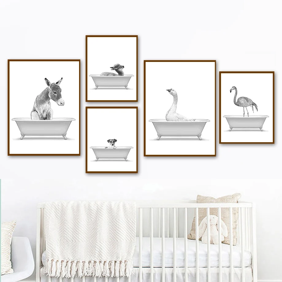 

Deer Rabbit Bear Flamingo Dog Cat Donkey Goose Wall Art Canvas Painting Nordic Posters And Prints Wall Pictures Kids Room Decor