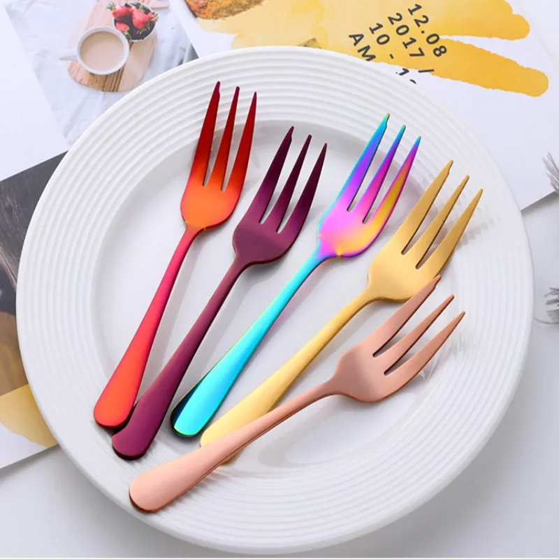 

8Pcs Cake Fork Stainless Steel Dessert Fork Color Tea Fork Rainbow Small Fork Fruit Snacks Tableware Party Supplies