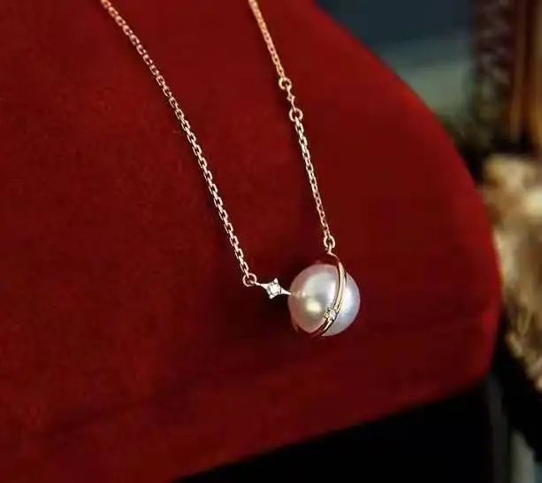 

RY Pure 925 Sterling Silver Round 9-9.5mm Fresh Water White Pearls Pendants Necklaces for Women Fine Birthday's Presents