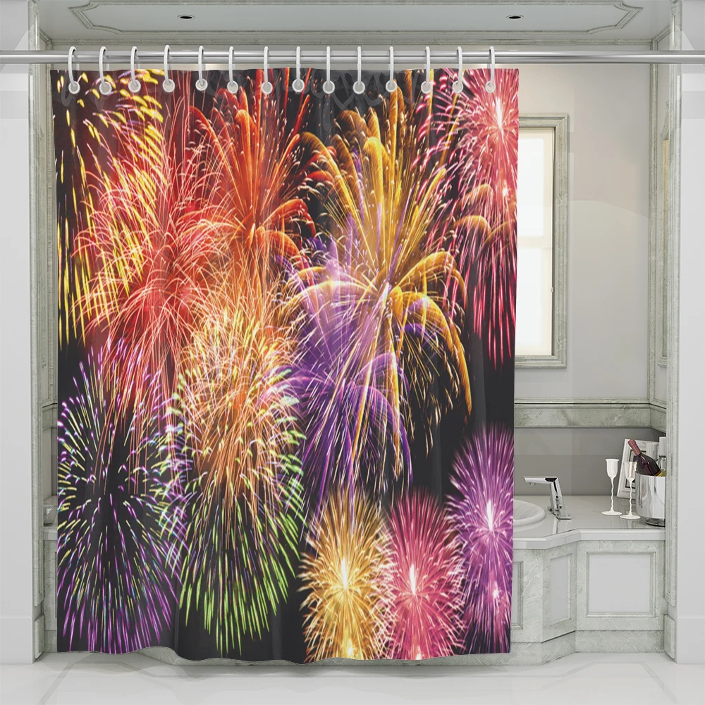 

Shower Curtain 3D Waterproof Bathroom Christmas Soft Fireworks Simple Modern Polyester Fabric Bath Curtain Home Decor Shower Set