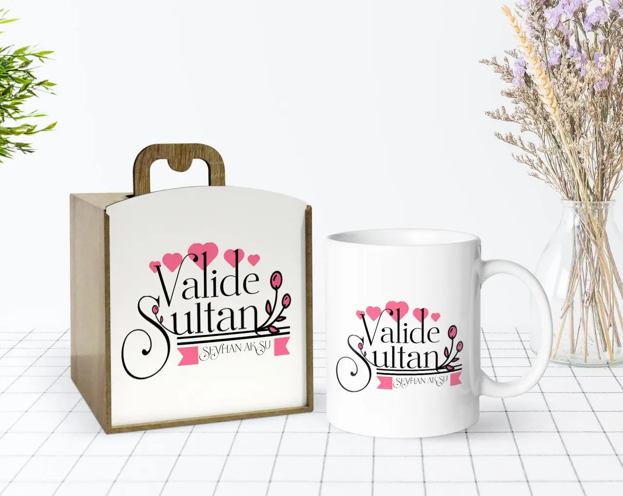 

Сделанный на заказ в деревянной коробке День матери тематические Valide Султан дизайн белая кружка Bardak-2