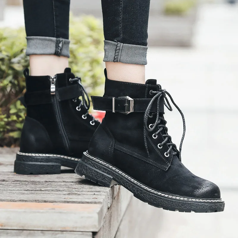 Модные ботильоны с пряжкой зимние женские ботинки теплые полусапожки на меху