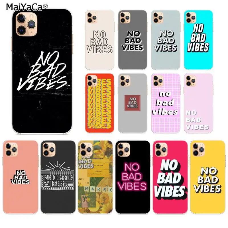 

MaiYaCa Funny Letter No Bad Vibes Black Phone Case for iphone 13 11 pro XS MAX 8 7 6 6S Plus X 5S SE 2020 XR fundas