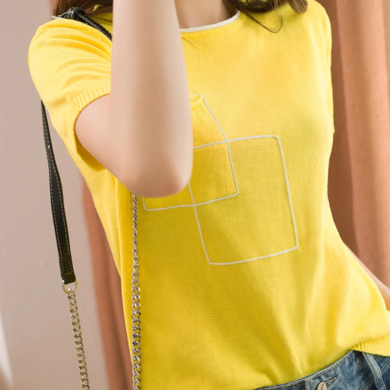 

20 20 Hot summer women's round neck loose and comfortable short sleeve knitted cotton t-shirt thin section FRSEUCAG pullover