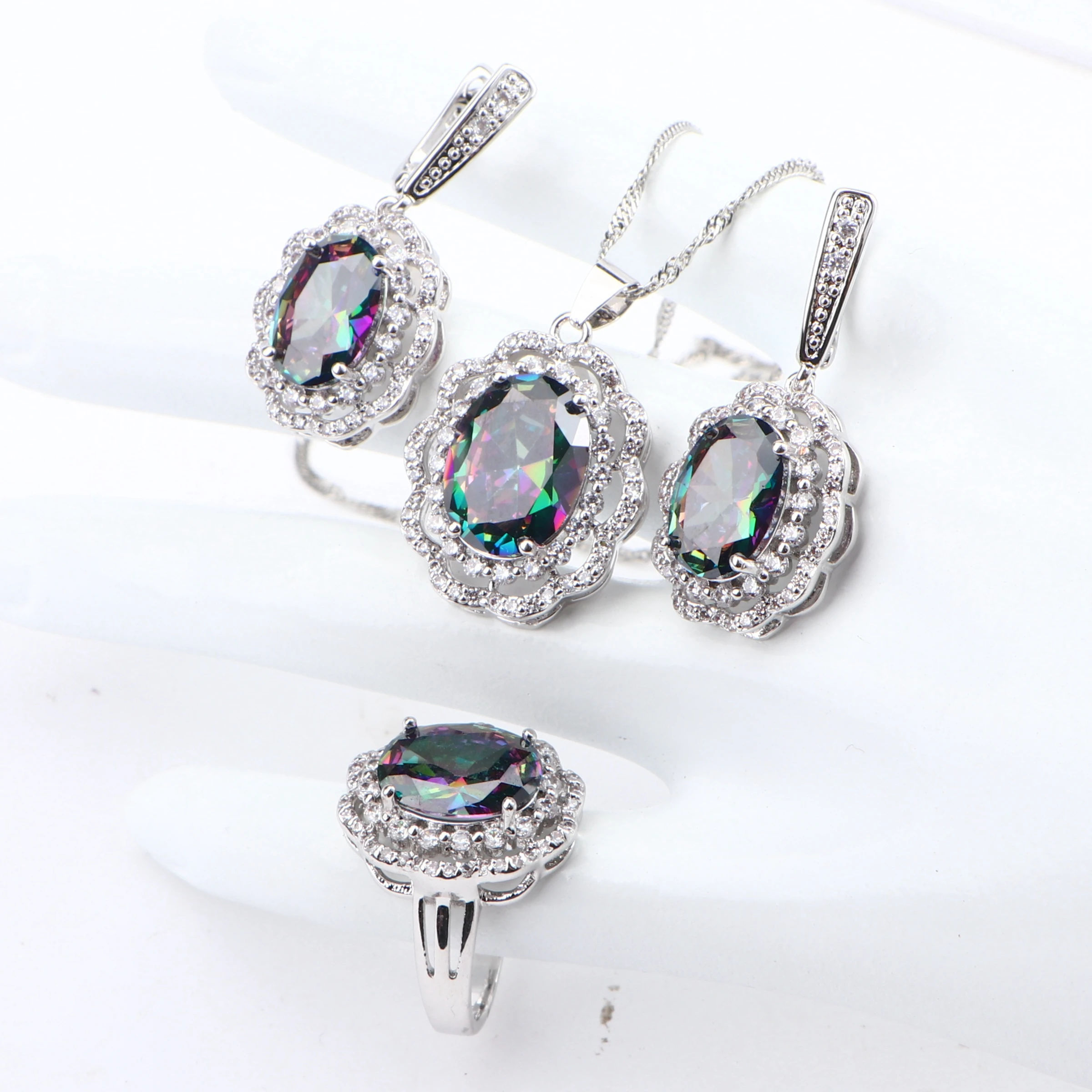 Серебро 925 Ювелирные наборы для женщин Костюм Свадебные ювелирные изделия