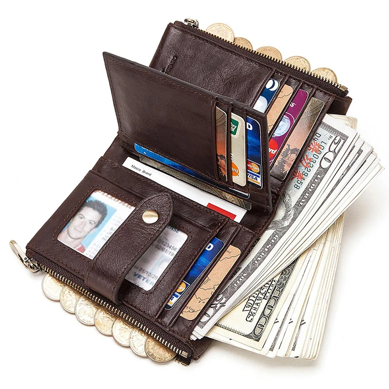 Genuine Leather Women Wallet GZCZ Casual Men Wallet Women Long Wallet In Women`s Wallet and Purses Retro Rfid Women Short Wallet