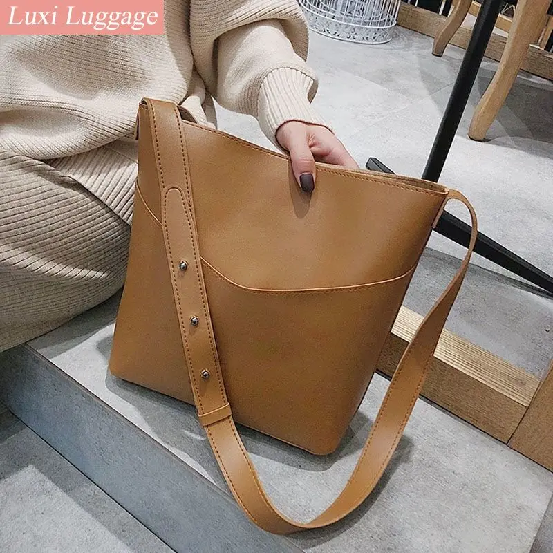 

Women Shoulder Bag Large Capacity Bucket Handbags Quality PU Leather Women's Totes Shopping Bag