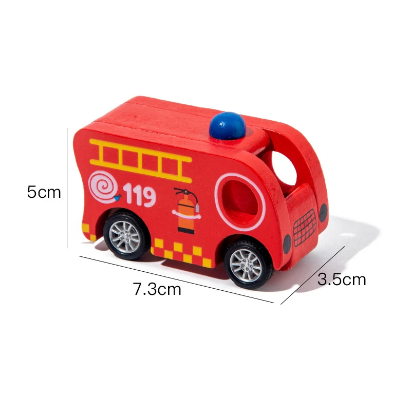 

Miniature Wooden Pull Back Car Fun Toy Character Simulation Scene Theme Game Children Play House Fire Truck Car Ambulance Toy
