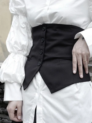 Женский ассиметричный жилет на пуговицах 1K371 черный Свободный без рукавов