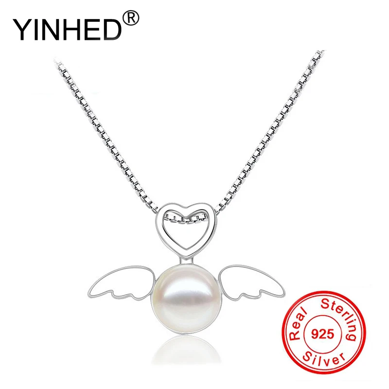 

YINHED Genuine 925 Sterling Silver Necklace Natural Pearl Angel Wing Pendant Necklace for Women Girl Birthday Gift ZN159