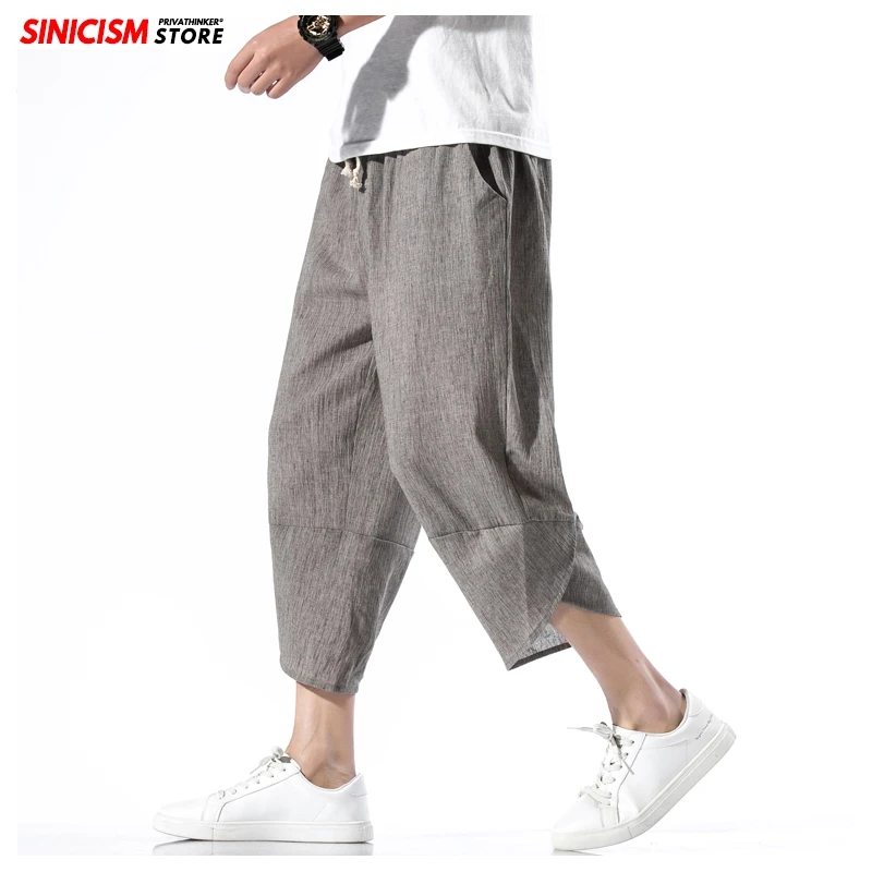 

Sinicism Store Men Solid Thin Summer Harem Pants Mens 2020 Loose Calf-Length Trousers Male Wide Leg Chinese Style Vintage Pants