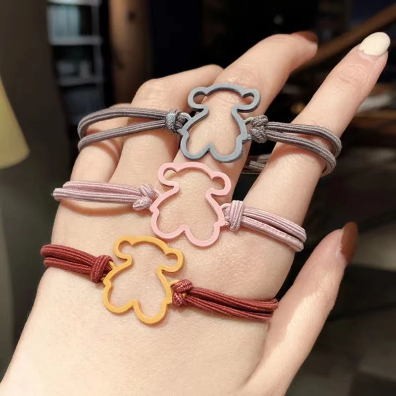 

Fashion Simple Sweet Hollow Bear Hair Rope Headdress Women Girl Double Layer Colorful Elastic Rubber Band Accessories Head Rope